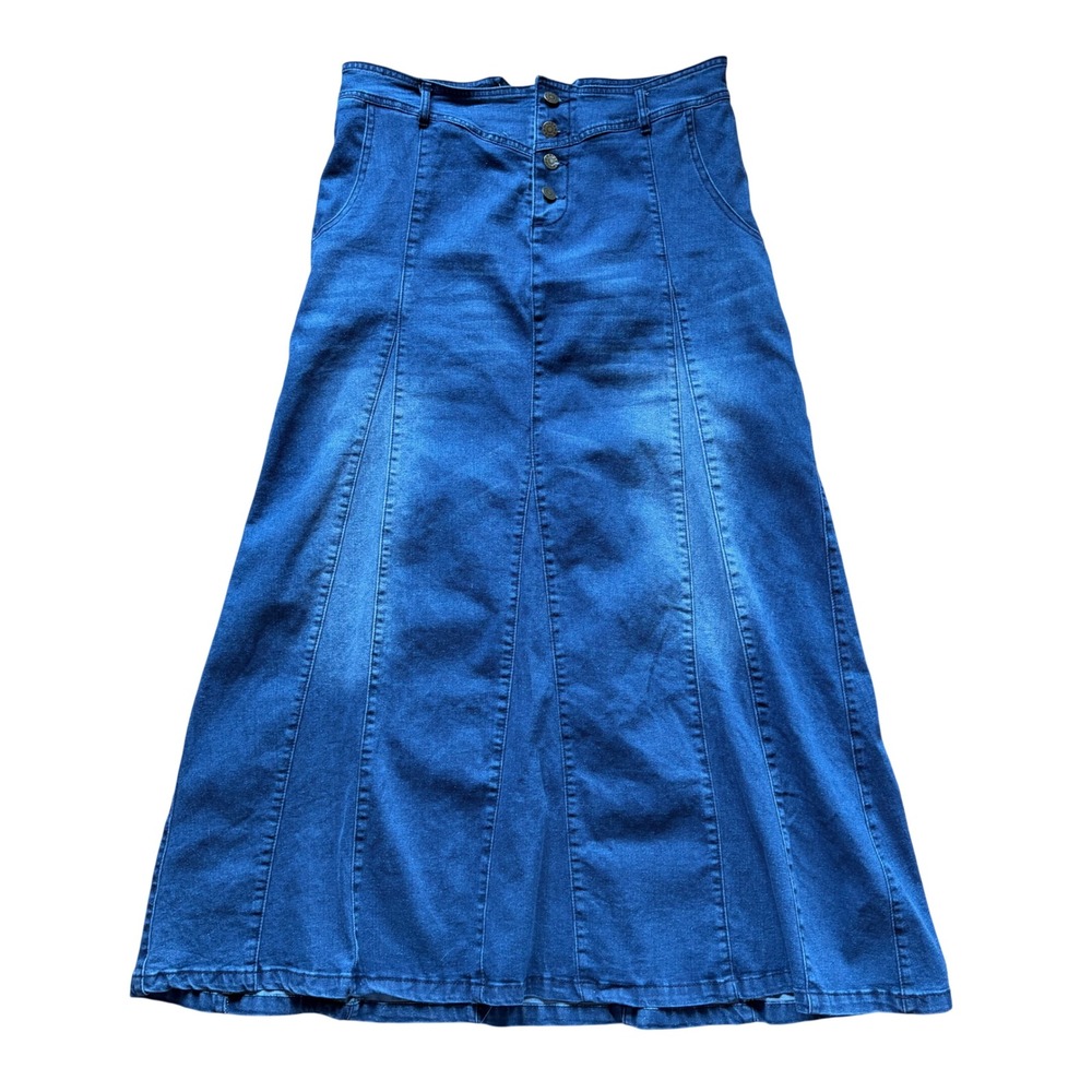 Jeanswear‎ Blue Denim Maxi Skirt – Button Front Stretch Denim Boho Y2K size 14